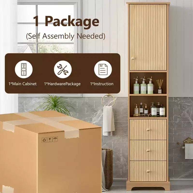Mobiletto da bagno autoportante con 3 cassetti, ripiano regolabile, ante a chiusura ammortizzata - ModernLuxe
