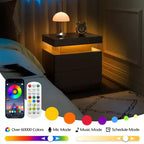Comodino a LED, comodino moderno con 2 cassetti per camera da letto (nero)