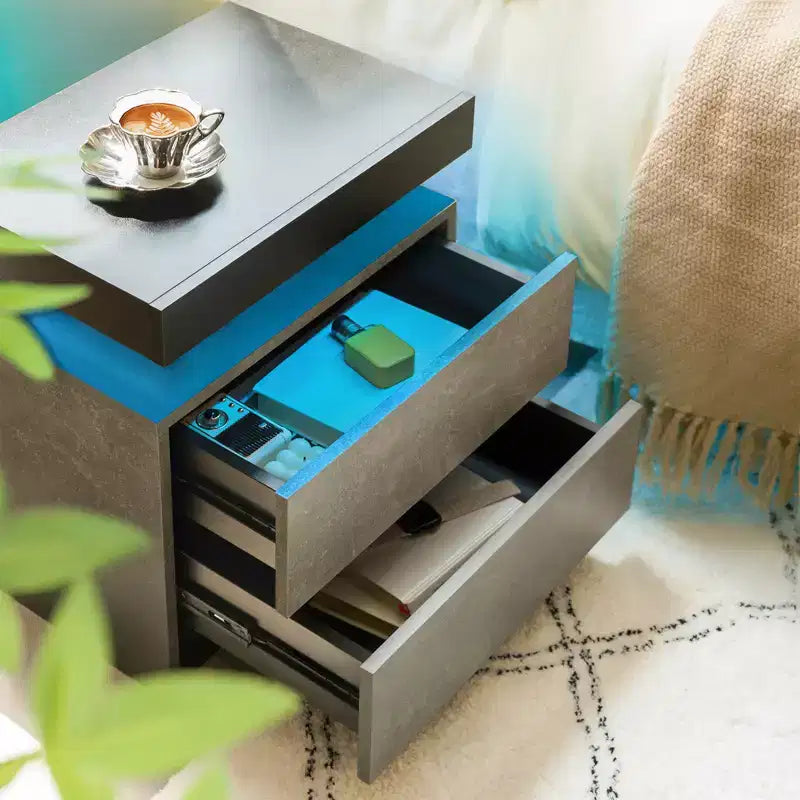 Comodino Moderno con 2 Cassetti per Camera da Letto (Nero+Grigio)