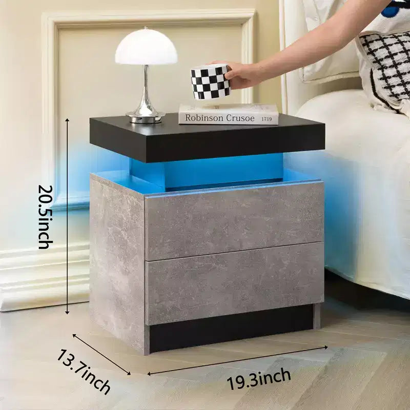 Comodino Moderno con 2 Cassetti per Camera da Letto (Nero+Grigio)