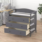 Fasciatoio in legno grigio con 3 cassetti, sponde di sicurezza e cinghia per neonati per cameretta/camera da letto