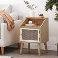 Okak Modern End Table with Storage Shelf and Drawer, Side Table with Sturdy Legs, Couch Table for Sofaside, Living Room, Bedroom, Natural+White