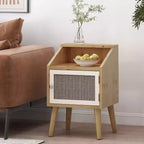 Tavolino moderno Okak con ripiano e cassetto, tavolino laterale con gambe robuste, tavolino da divano per salotto, camera da letto, naturale+bianco