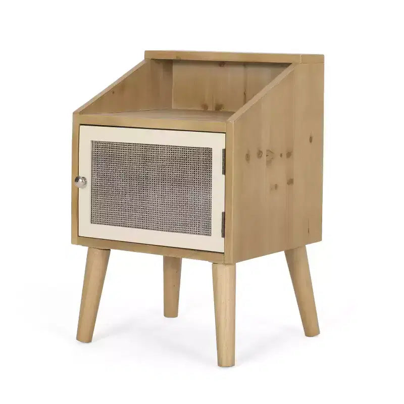Tavolino moderno Okak con ripiano e cassetto, tavolino laterale con gambe robuste, tavolino da divano per salotto, camera da letto, naturale+bianco