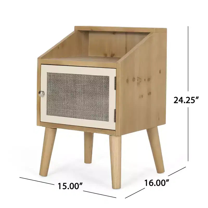 Tavolino moderno Okak con ripiano e cassetto, tavolino laterale con gambe robuste, tavolino da divano per salotto, camera da letto, naturale+bianco