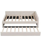 Divano Letto Imbottito con Letto Estraibile e Porta USB, Divano Letto in Legno con Testiera a L per Bambini Adolescenti Adulti, Beige