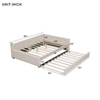 Divano Letto Imbottito con Letto Estraibile e Porta USB, Divano Letto in Legno con Testiera a L per Bambini Adolescenti Adulti, Beige