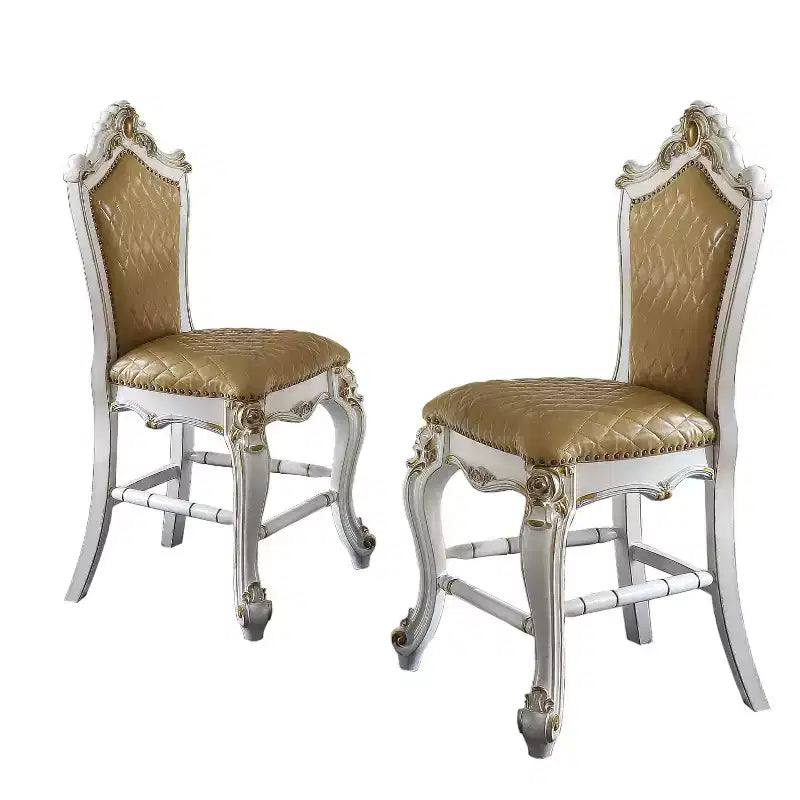 HomeRoots Set of Two 24 Brown and Pearl Faux Leather and Solid Wood Counter Height Bar Chairs