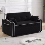 3-in-1 Velvet Sleeper Sofa Couch, Pullout Bed, Modern Convertible Velvet Pull Out Loveseat Futon Sofa, Adjustable Backrest and Pillows, Black