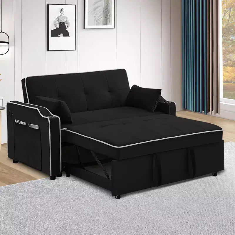 Divano-letto 3 in 1 in velluto, divano-letto estraibile, divano futon convertibile moderno in velluto, schienale regolabile e cuscini, nero