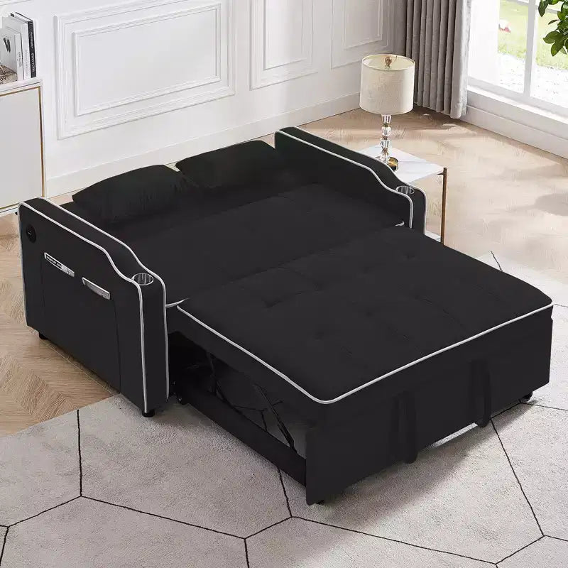 Divano-letto 3 in 1 in velluto, divano-letto estraibile, divano futon convertibile moderno in velluto, schienale regolabile e cuscini, nero