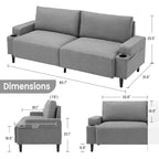 81 Divanetto Moderno, Divani Piccoli con Portabicchieri e Borsa Contenitore, Facile da Installare, Seduta Profonda a 3 Posti, per Appartamento, Camera da Letto, Dormitorio