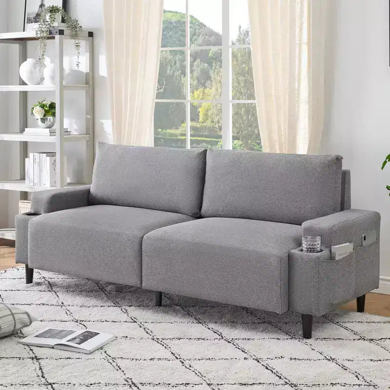81 Divanetto Moderno, Divani Piccoli con Portabicchieri e Borsa Contenitore, Facile da Installare, Seduta Profonda a 3 Posti, per Appartamento, Camera da Letto, Dormitorio
