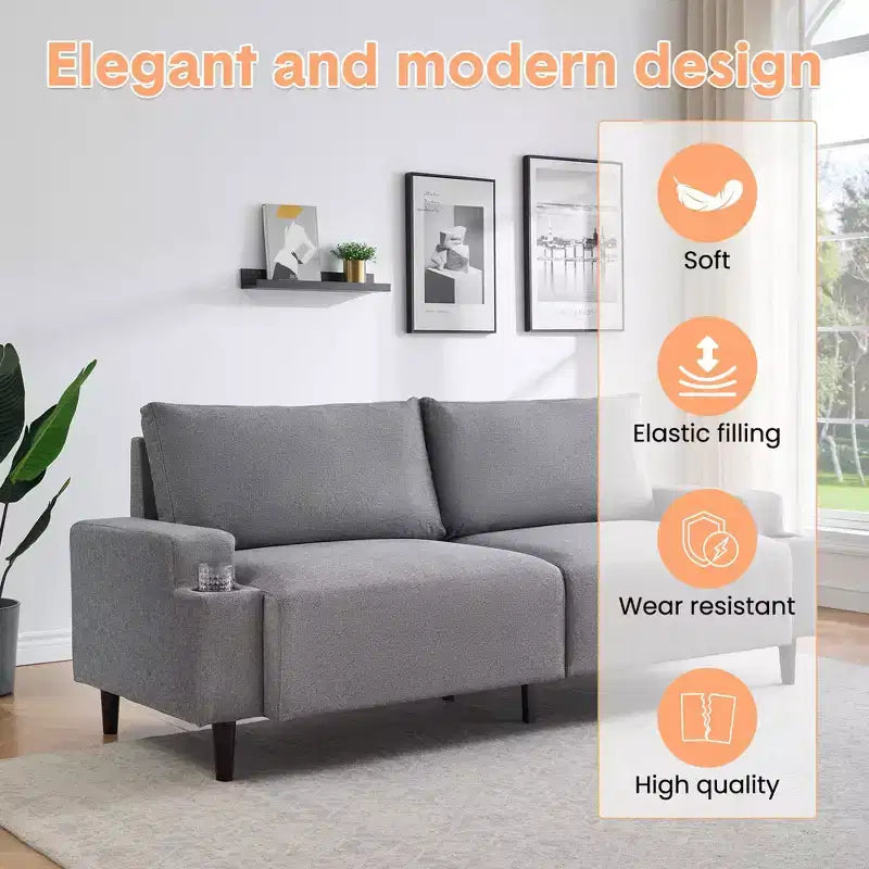 81 Divanetto Moderno, Divani Piccoli con Portabicchieri e Borsa Contenitore, Facile da Installare, Seduta Profonda a 3 Posti, per Appartamento, Camera da Letto, Dormitorio