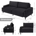81 Divanetto Moderno, Divani Piccoli con Portabicchieri e Borsa Contenitore, Facile da Installare, Seduta Profonda a 3 Posti, per Appartamento, Camera da Letto, Dormitorio