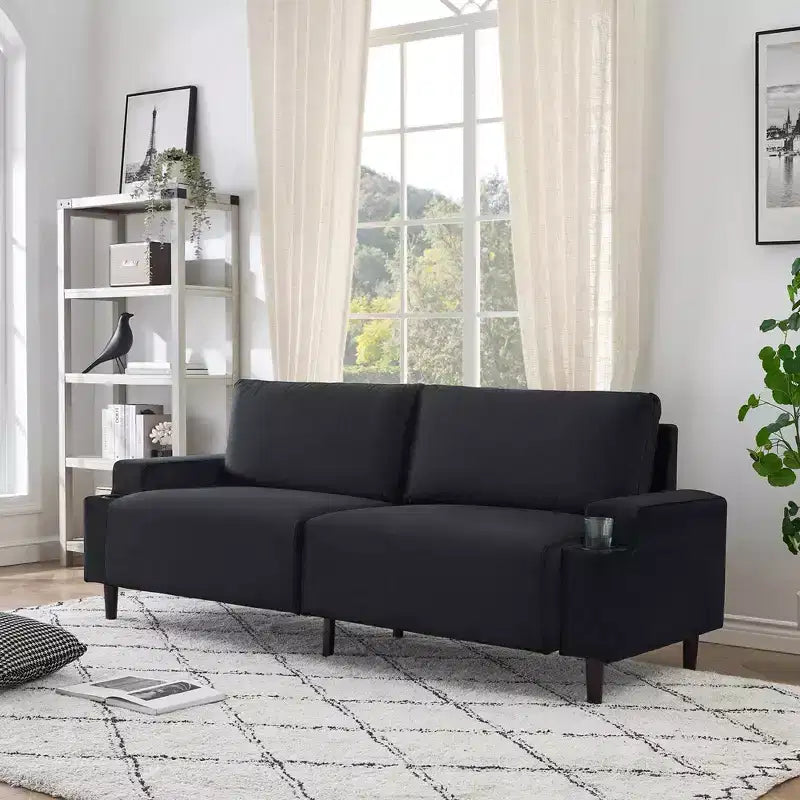 81 Divanetto Moderno, Divani Piccoli con Portabicchieri e Borsa Contenitore, Facile da Installare, Seduta Profonda a 3 Posti, per Appartamento, Camera da Letto, Dormitorio