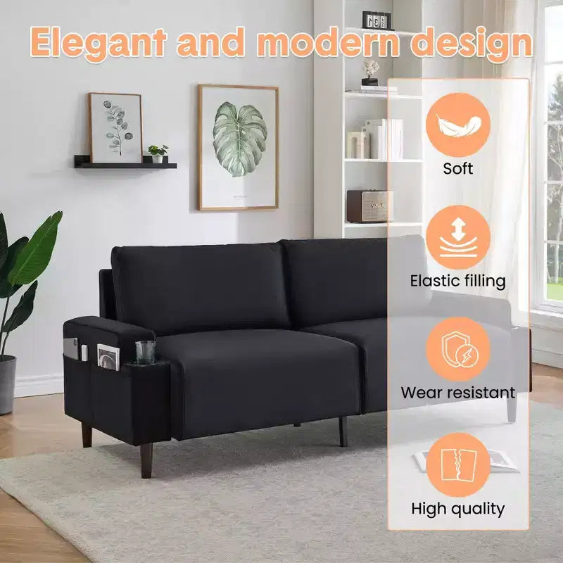 81 Divanetto Moderno, Divani Piccoli con Portabicchieri e Borsa Contenitore, Facile da Installare, Seduta Profonda a 3 Posti, per Appartamento, Camera da Letto, Dormitorio