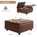 Pouff contenitore in pelle con tavolino da caffè 32, Pouff cubo quadrato con piano sollevabile, Grande tavolino da caffè quadrato con contenitore