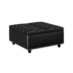 Pouff contenitore in pelle con tavolino da caffè 32, Pouff cubo quadrato con piano sollevabile, Grande tavolino da caffè quadrato con contenitore