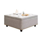 Pouff contenitore in pelle con tavolino da caffè 32, Pouff cubo quadrato con piano sollevabile, Grande tavolino da caffè quadrato con contenitore