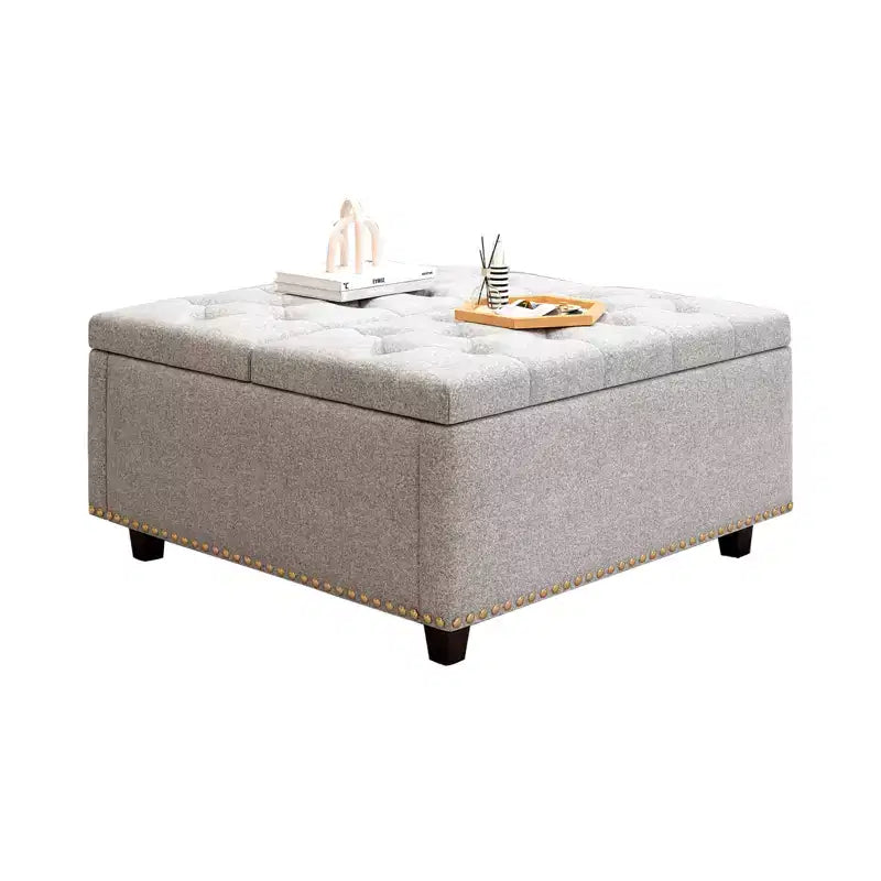 Pouff contenitore in pelle con tavolino da caffè 32, Pouff cubo quadrato con piano sollevabile, Grande tavolino da caffè quadrato con contenitore
