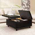 32 Leather Coffee Table Storage Ottoman, Square Lift-Top Ottoman Cube Bench, Large Square Storage Coffee Table