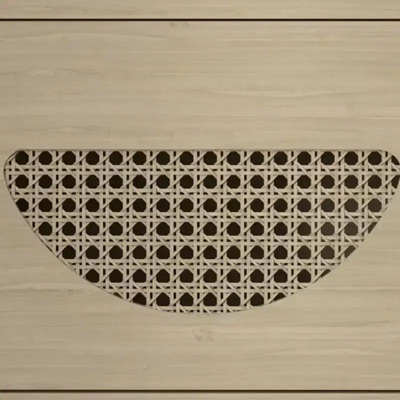 Comodino con Stazione di Ricarica, Tavolino con Anta Decorata in Rattan, per Camera da Letto, Soggiorno,