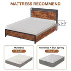 Base Letto a Piattaforma con Testiera, Stazione di Ricarica USB, Illuminazione a LED e 4 Cassetti Contenitore, Nessuna Rete a Molle Richiesta, Supporto Robusto