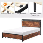 Base Letto a Piattaforma con Testiera, Stazione di Ricarica USB, Illuminazione a LED e 4 Cassetti Contenitore, Nessuna Rete a Molle Richiesta, Supporto Robusto