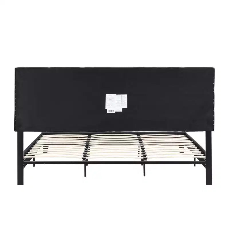 Letto king size imbottito con struttura a piattaforma e testiera in lino, supporto robusto, non è necessario il box-spring