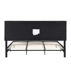 Letto king size imbottito con struttura a piattaforma e testiera in lino, supporto robusto, non è necessario il box-spring