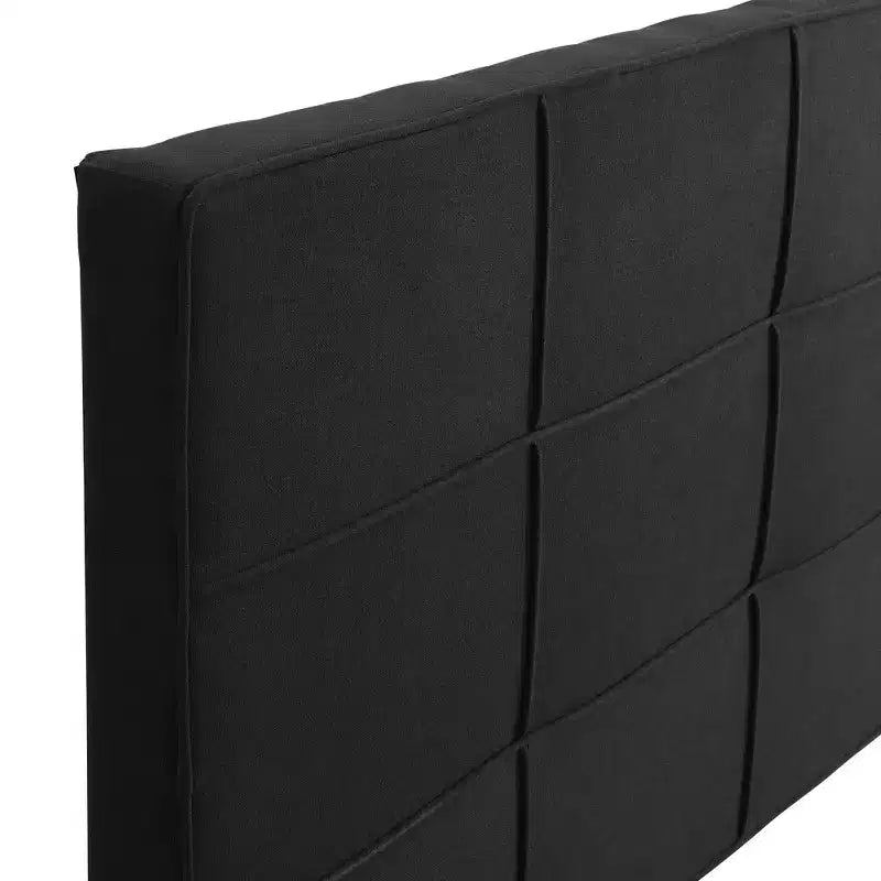Letto king size imbottito con struttura a piattaforma e testiera in lino, supporto robusto, non è necessario il box-spring