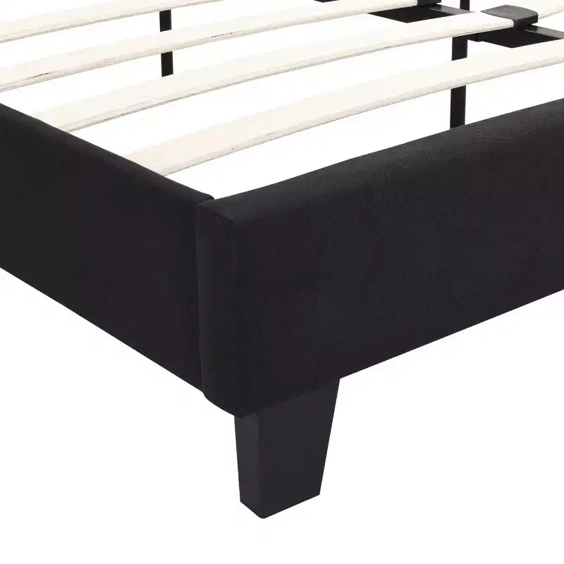 Letto king size imbottito con struttura a piattaforma e testiera in lino, supporto robusto, non è necessario il box-spring