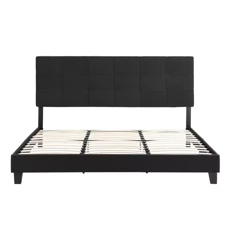 Letto king size imbottito con struttura a piattaforma e testiera in lino, supporto robusto, non è necessario il box-spring
