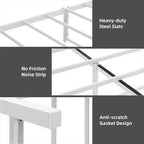 Struttura Letto con Cassetti Contenitore, Letto a Piattaforma in Metallo Bianco con Testiera, 4 Grandi Cassetti e Supporto Stabile, Nessuna Rete a Molle Necessaria