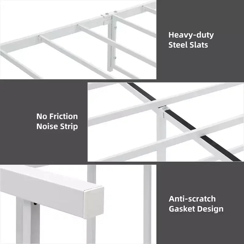 Struttura Letto con Cassetti Contenitore, Letto a Piattaforma in Metallo Bianco con Testiera, 4 Grandi Cassetti e Supporto Stabile, Nessuna Rete a Molle Necessaria