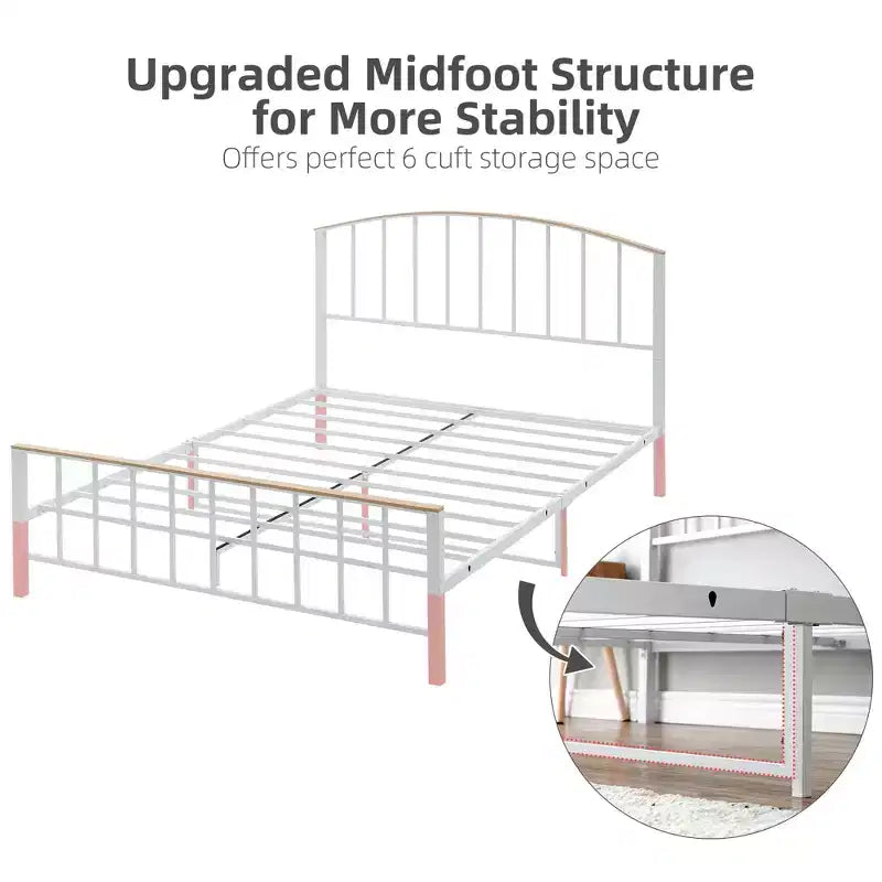 Struttura Letto con Cassetti Contenitore, Letto a Piattaforma in Metallo Bianco con Testiera, 4 Grandi Cassetti e Supporto Stabile, Nessuna Rete a Molle Necessaria