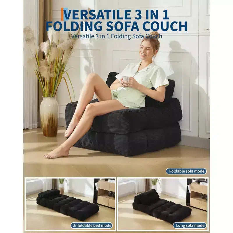 COZONY Divano Letto Pieghevole 3-in-1 con Cuscino, Poltrona Letto Trasformabile 34", Materasso Portatile Senza Struttura con Supporto Lombare, Nessun Montaggio Richiesto