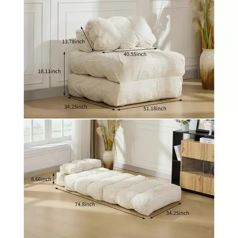 COZONY Divano Letto Pieghevole 3-in-1 con Cuscino, Poltrona Letto Trasformabile 34", Materasso Portatile Senza Struttura con Supporto Lombare, Nessun Montaggio Richiesto