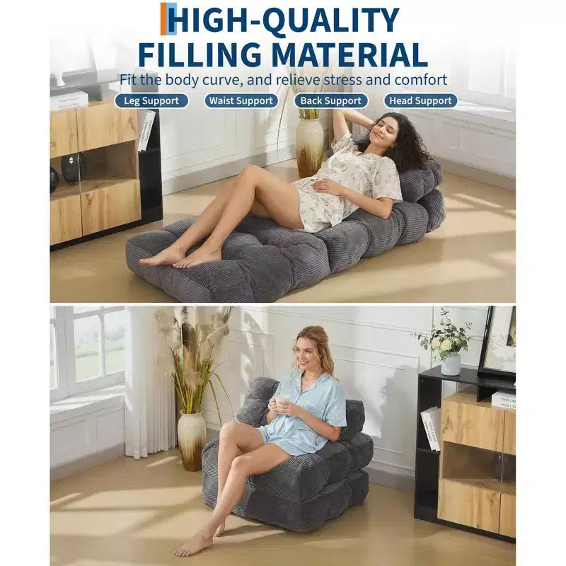 COZONY Divano Letto Pieghevole 3-in-1 con Cuscino, Poltrona Letto Trasformabile 34", Materasso Portatile Senza Struttura con Supporto Lombare, Nessun Montaggio Richiesto