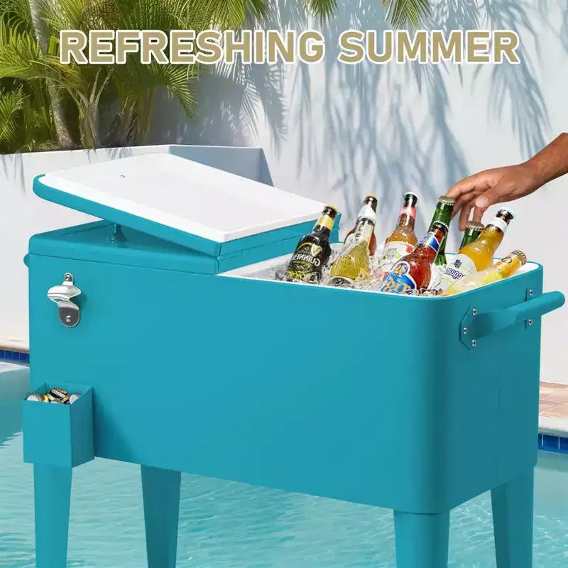 NAYSAYE 80 Quart Refrigeratore con rotelle per bevande portatile con vaschetta di raccolta, Vassoio portaoggetti inferiore per feste in patio, barbecue, spiaggia, Blu, 34.3*15.2*35.8