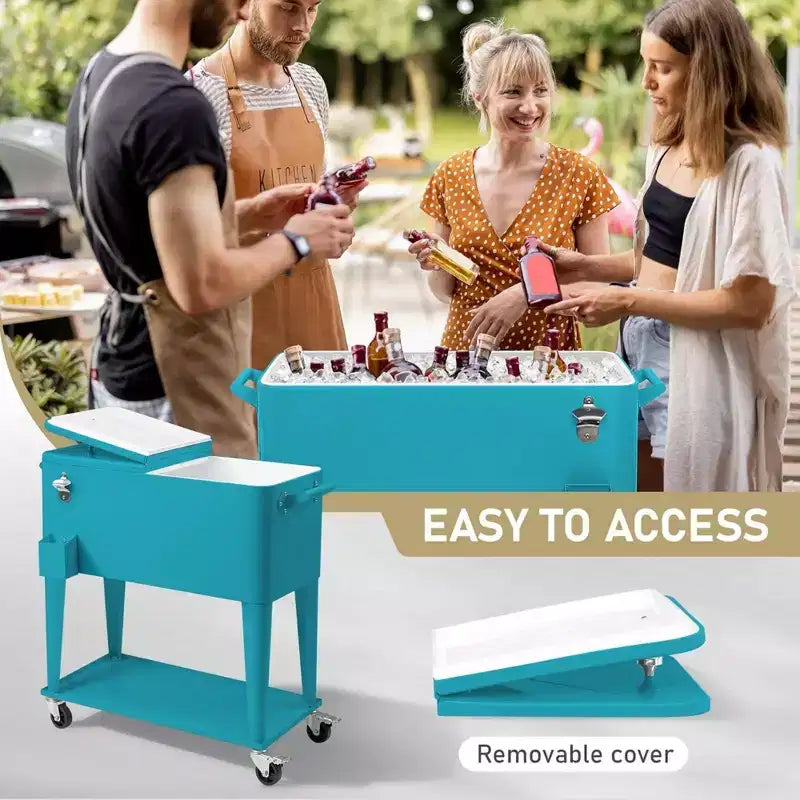 NAYSAYE 80 Quart Refrigeratore con rotelle per bevande portatile con vaschetta di raccolta, Vassoio portaoggetti inferiore per feste in patio, barbecue, spiaggia, Blu, 34.3*15.2*35.8