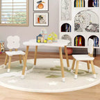 Set Tavolo a Fiori per Bambini Costway con 2 Sedie a Misura di Bambino, Gambe in Legno Massello di Pino Rosa/Bianco