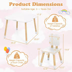 Set Tavolo a Fiori per Bambini Costway con 2 Sedie a Misura di Bambino, Gambe in Legno Massello di Pino Rosa/Bianco