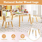 Set Tavolo a Fiori per Bambini Costway con 2 Sedie a Misura di Bambino, Gambe in Legno Massello di Pino Rosa/Bianco