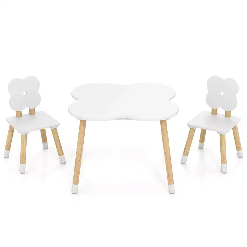 Set Tavolo a Fiori per Bambini Costway con 2 Sedie a Misura di Bambino, Gambe in Legno Massello di Pino Rosa/Bianco