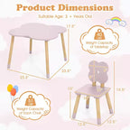 Set Tavolo a Fiori per Bambini Costway con 2 Sedie a Misura di Bambino, Gambe in Legno Massello di Pino Rosa/Bianco