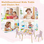 Set Tavolo a Fiori per Bambini Costway con 2 Sedie a Misura di Bambino, Gambe in Legno Massello di Pino Rosa/Bianco