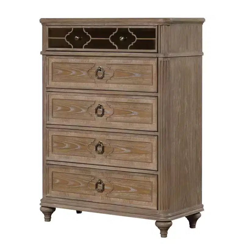 Cassettiera moderna semplice 1 pz in impiallacciatura di rovere rustico, legno massello, cassetti a coda di rondine in stile inglese, mobile per camera da letto con pannello a specchio