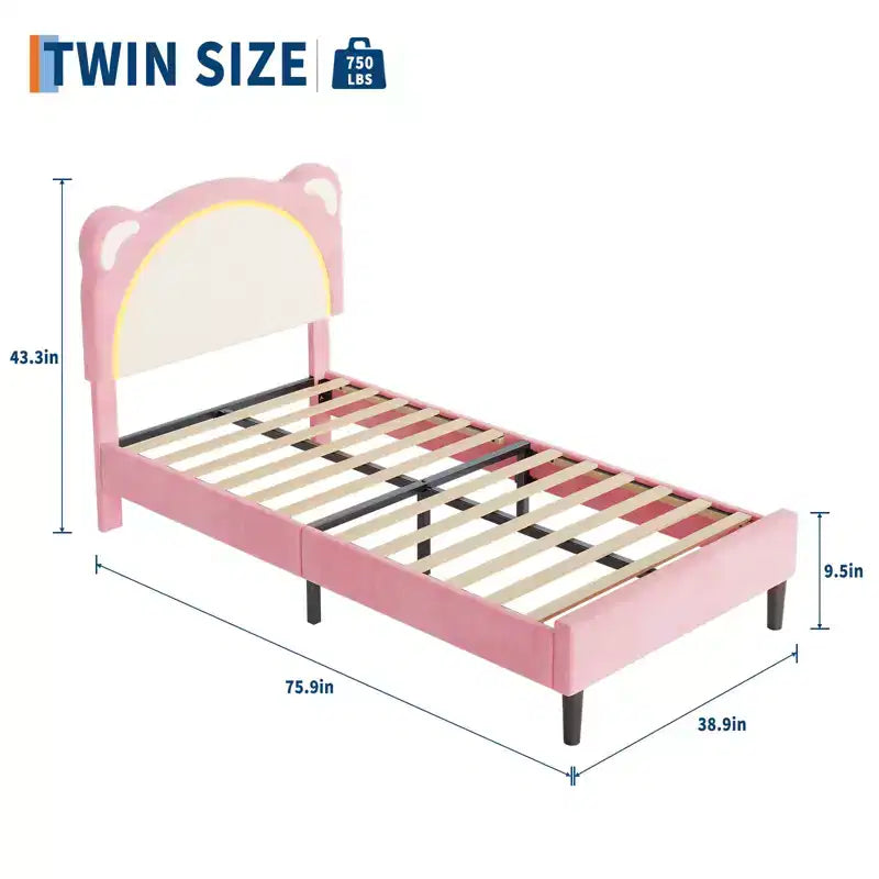 Struttura letto singolo, imbottita a piattaforma con testiera regolabile e LED smart, supporto a doghe in legno, nessun materasso a molle richiesto.